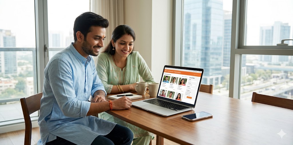 Young Brahmin couple using technology and Siyaswayamver to find a suitable marriage match
