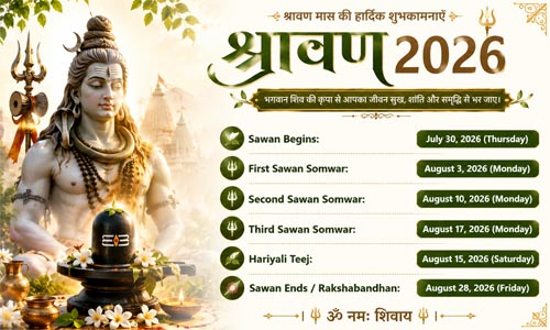Sawan 2026 Shravan Maas Lord Shiva Shivling Puja Somwar calendar banner showing Sawan start date July 30 2026, first second third Sawan Somwar, Hariyali Teej and Sawan end Rakshabandhan – perfect image for marriage remedies and quick shaadi yog blog